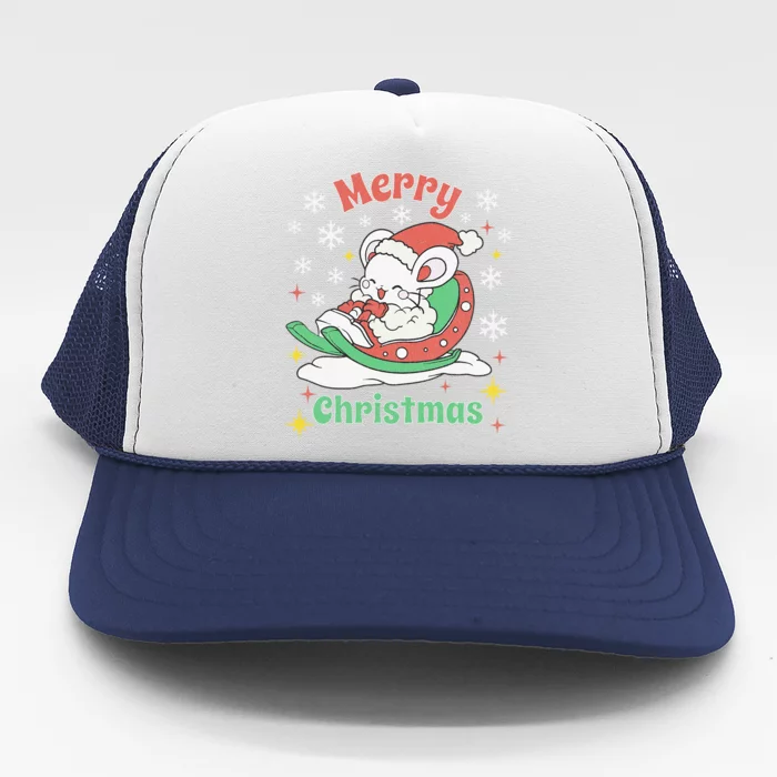 Merry Xmas Cute Mouse Winter Sleigh Trucker Hat