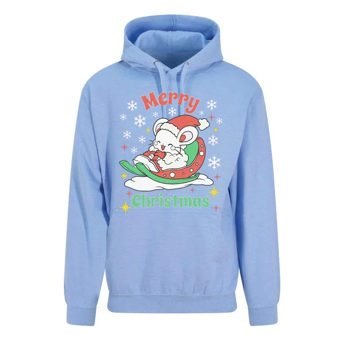 Merry Xmas Cute Mouse Winter Sleigh Unisex Surf Hoodie