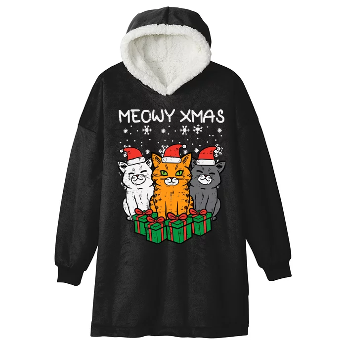 Meowy Xmas Christmas Cats Santa Cute Kitten Wo Girl Hooded Wearable Blanket