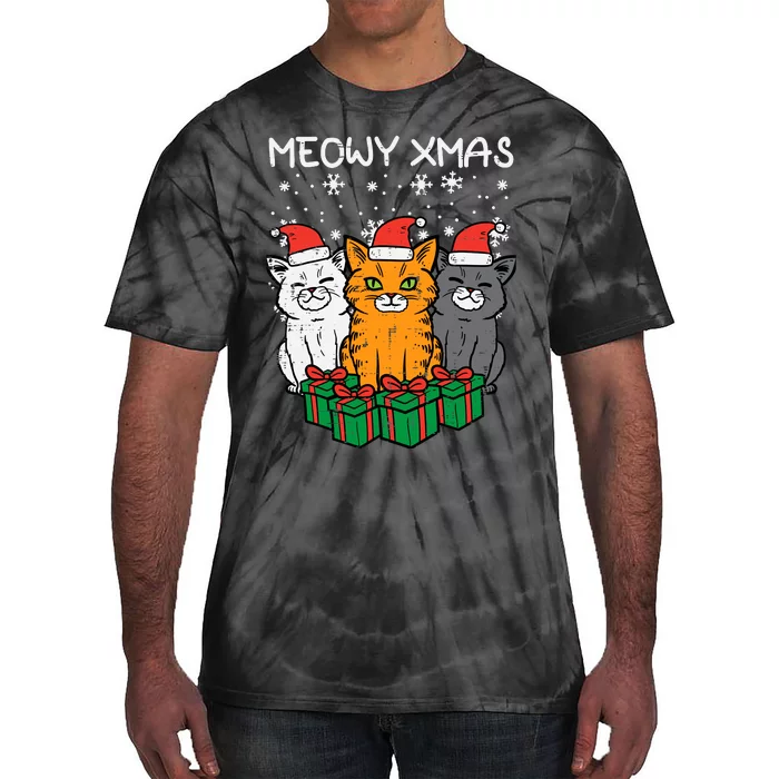 Meowy Xmas Christmas Cats Santa Cute Kitten Wo Girl Tie-Dye T-Shirt