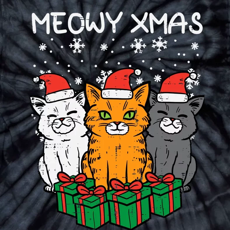 Meowy Xmas Christmas Cats Santa Cute Kitten Wo Girl Tie-Dye T-Shirt