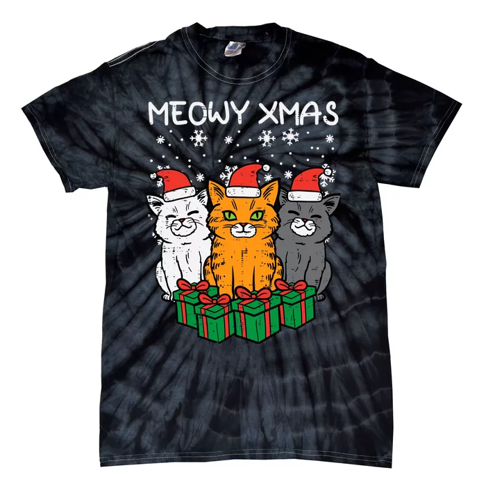 Meowy Xmas Christmas Cats Santa Cute Kitten Wo Girl Tie-Dye T-Shirt