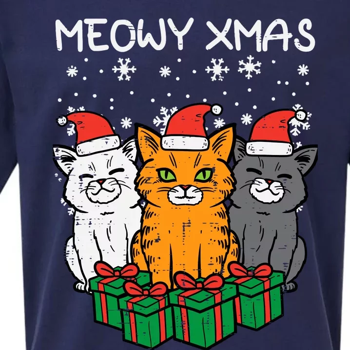 Meowy Xmas Christmas Cats Santa Cute Kitten Wo Girl Sueded Cloud Jersey T-Shirt