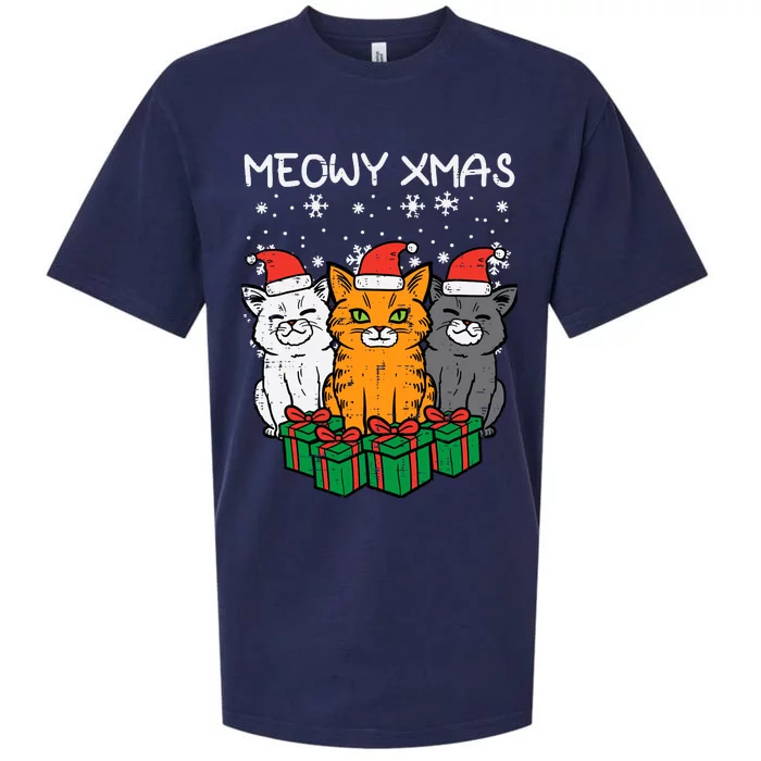 Meowy Xmas Christmas Cats Santa Cute Kitten Wo Girl Sueded Cloud Jersey T-Shirt