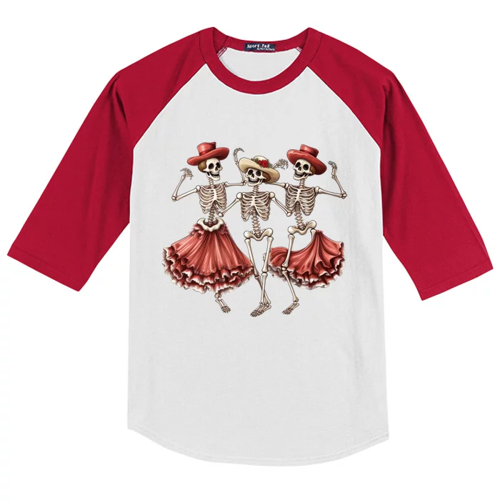 Merry Xmas Christmas Dancing Skeletons Santa Claus Meaningful Gift Kids Colorblock Raglan Jersey