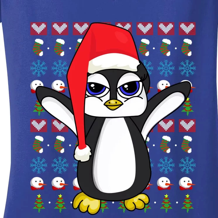 Merry Xmas Cute Zoo Animal Lover Ugly Christmas Penguin Gift Women's V-Neck T-Shirt