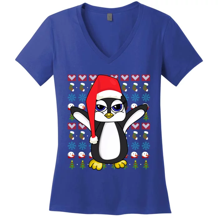 Merry Xmas Cute Zoo Animal Lover Ugly Christmas Penguin Gift Women's V-Neck T-Shirt