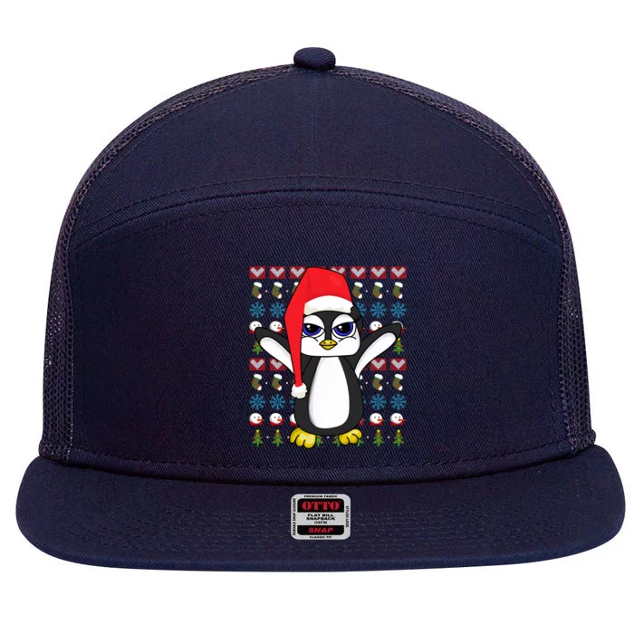 Merry Xmas Cute Zoo Animal Lover Ugly Christmas Penguin Gift 7 Panel Mesh Trucker Snapback Hat