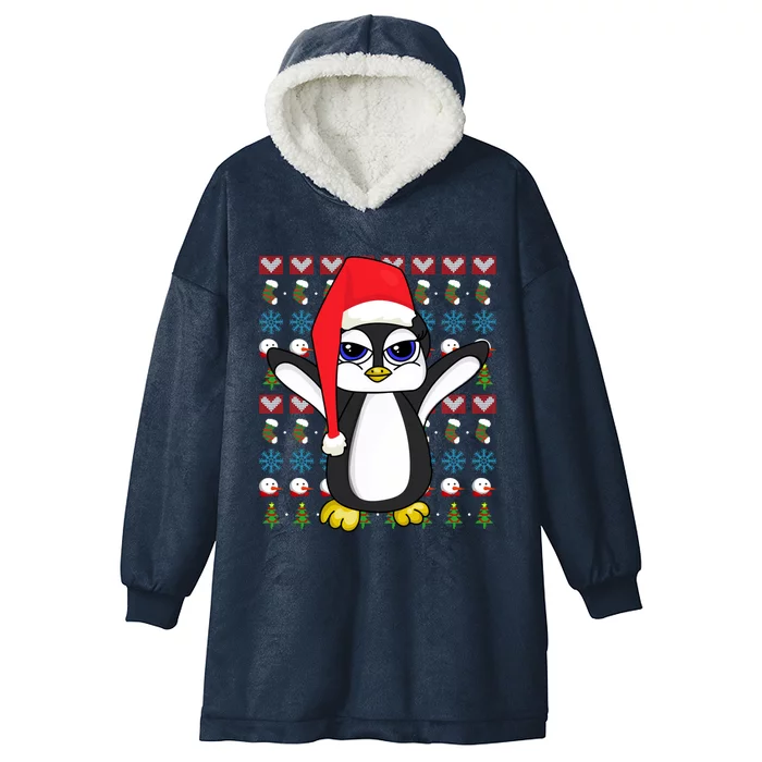 Merry Xmas Cute Zoo Animal Lover Ugly Christmas Penguin Gift Hooded Wearable Blanket