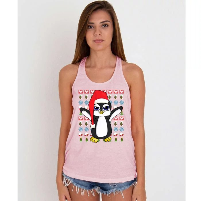 Merry Xmas Cute Zoo Animal Lover Ugly Christmas Penguin Gift Women's Knotted Racerback Tank