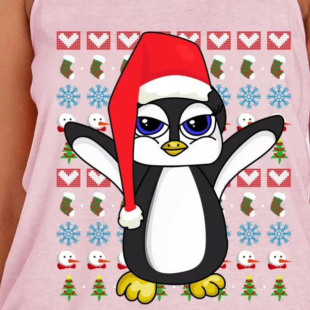 Merry Xmas Cute Zoo Animal Lover Ugly Christmas Penguin Gift Women's Knotted Racerback Tank