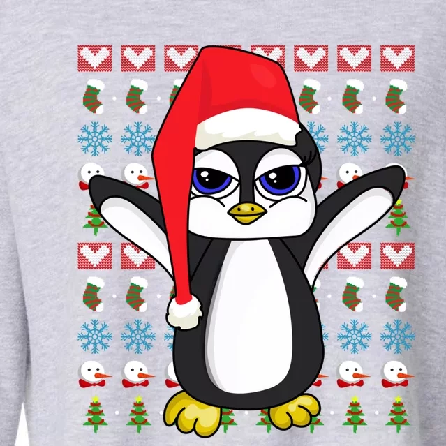 Merry Xmas Cute Zoo Animal Lover Ugly Christmas Penguin Gift Cropped Pullover Crew