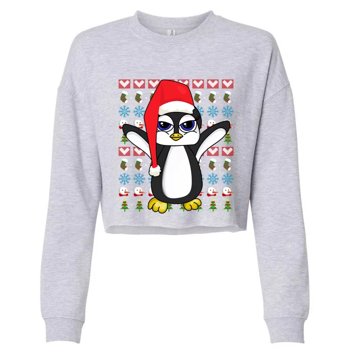 Merry Xmas Cute Zoo Animal Lover Ugly Christmas Penguin Gift Cropped Pullover Crew