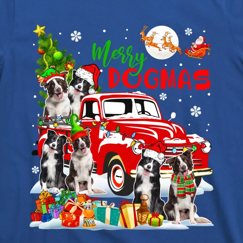 Merry Xmas Dog Group Santa Border Collies On Red Pickup Cute Gift T-Shirt