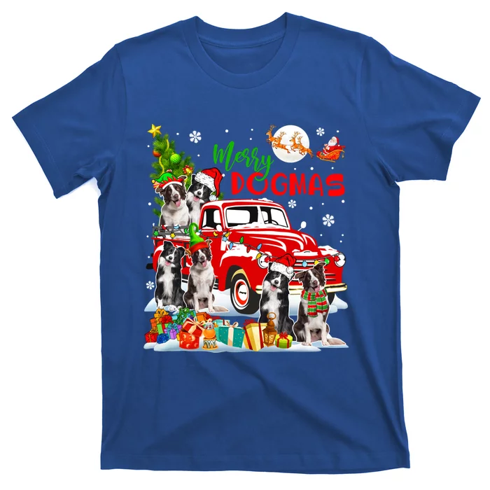 Merry Xmas Dog Group Santa Border Collies On Red Pickup Cute Gift T-Shirt