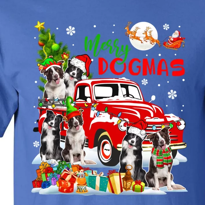 Merry Xmas Dog Group Santa Border Collies On Red Pickup Cute Gift Tall T-Shirt