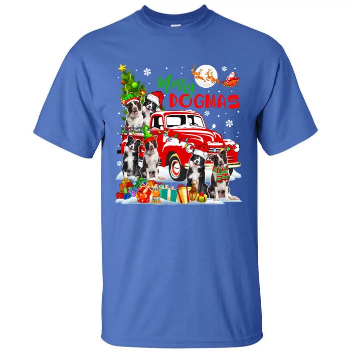 Merry Xmas Dog Group Santa Border Collies On Red Pickup Cute Gift Tall T-Shirt