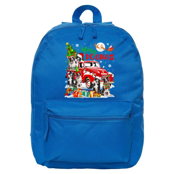 Merry Xmas Dog Group Santa Border Collies On Red Pickup Cute Gift 16 in Basic Backpack