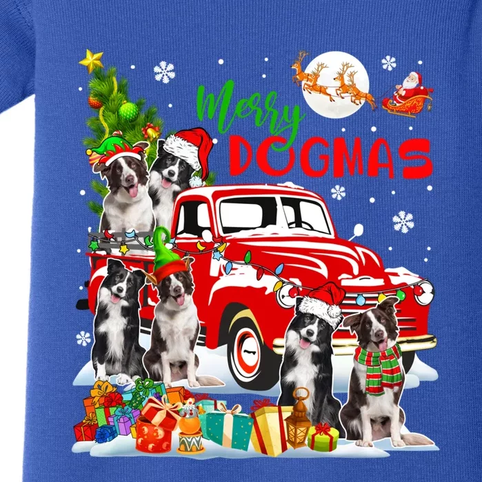 Merry Xmas Dog Group Santa Border Collies On Red Pickup Cute Gift Baby Bodysuit