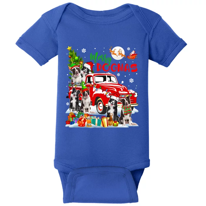 Merry Xmas Dog Group Santa Border Collies On Red Pickup Cute Gift Baby Bodysuit