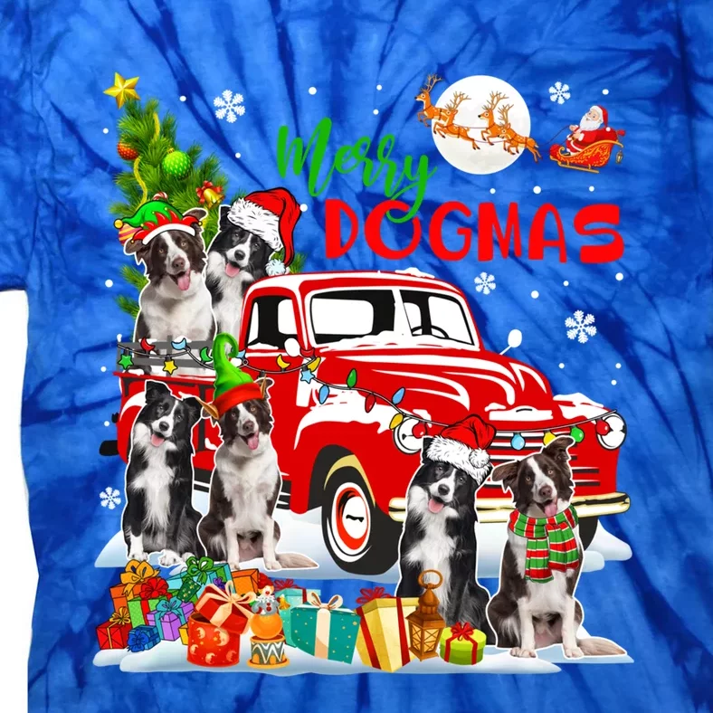 Merry Xmas Dog Group Santa Border Collies On Red Pickup Cute Gift Tie-Dye T-Shirt