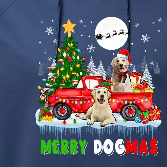 Merry Xmas Dog Santa Elf Labrador Retrievers On Pickup Truck Gift Performance Fleece Hoodie