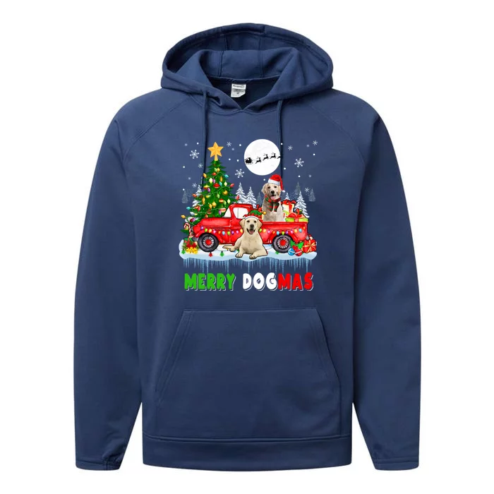 Merry Xmas Dog Santa Elf Labrador Retrievers On Pickup Truck Gift Performance Fleece Hoodie