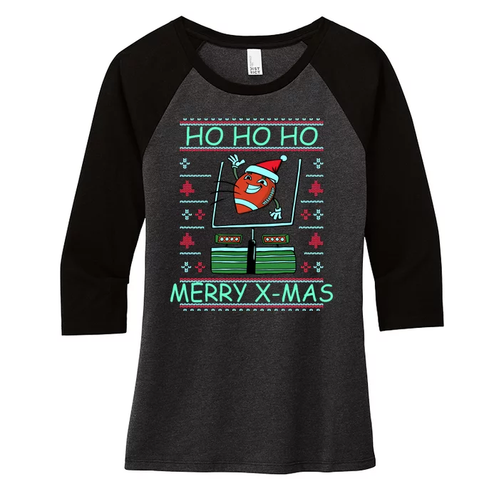 Merry XMas Football Ugly Christmas Sweater Women's Tri-Blend 3/4-Sleeve Raglan Shirt