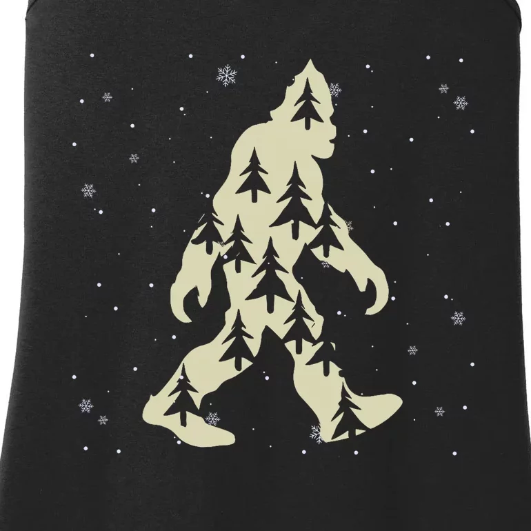 Merry Xmas Funny Bigfoot Santa Squatch Christmas Tree Cute Ladies Essential Tank