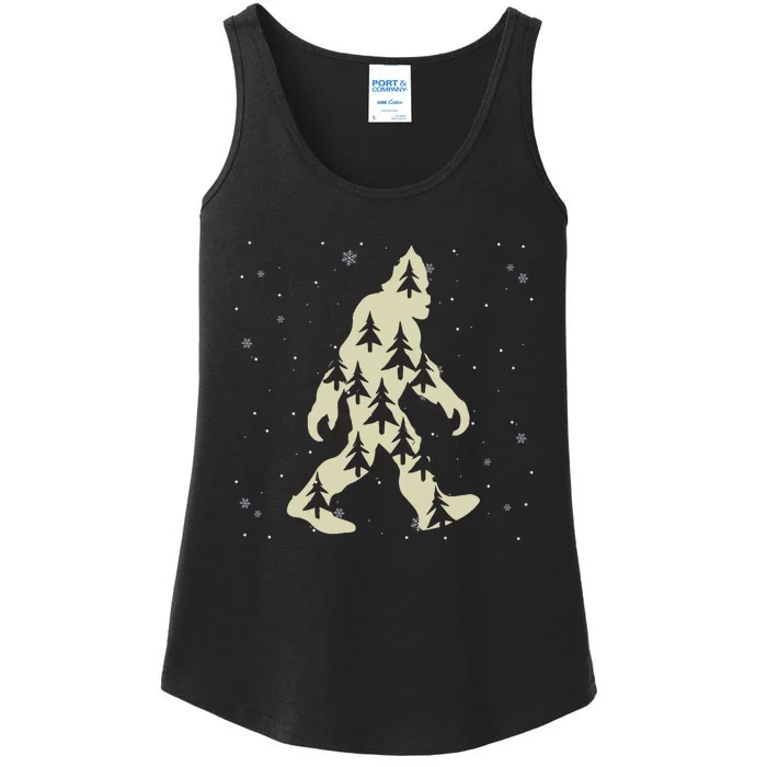 Merry Xmas Funny Bigfoot Santa Squatch Christmas Tree Cute Ladies Essential Tank