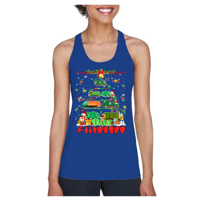 Merry Xmas Hands Sign Language Garbage Trucks Christmas Tree Meaningful Gift Women's Racerback Tank