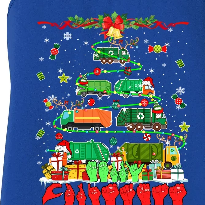 Merry Xmas Hands Sign Language Garbage Trucks Christmas Tree Meaningful Gift Women's Racerback Tank