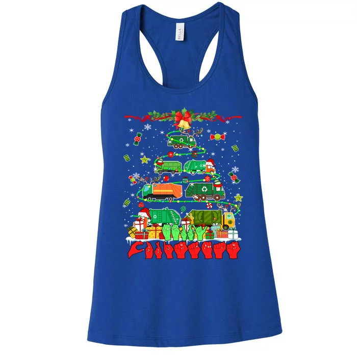 Merry Xmas Hands Sign Language Garbage Trucks Christmas Tree Meaningful Gift Women's Racerback Tank