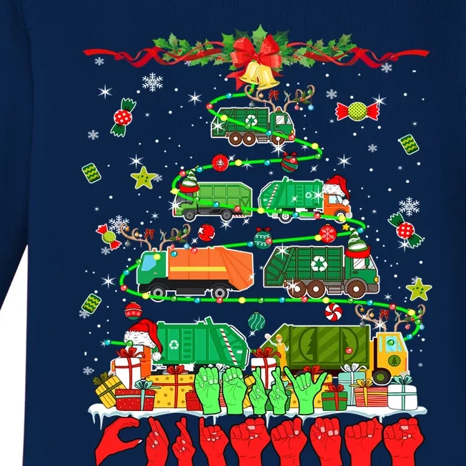 Merry Xmas Hands Sign Language Garbage Trucks Christmas Tree Meaningful Gift Baby Long Sleeve Bodysuit