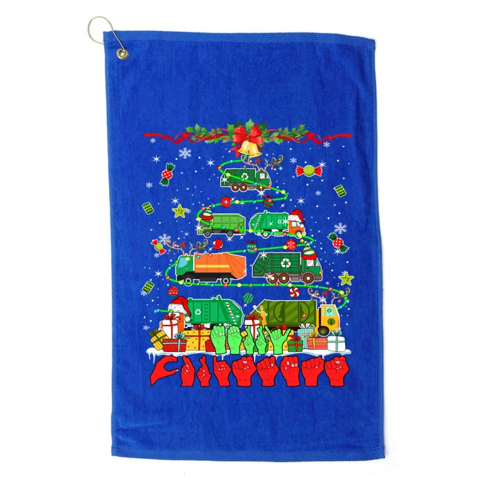 Merry Xmas Hands Sign Language Garbage Trucks Christmas Tree Meaningful Gift Platinum Collection Golf Towel