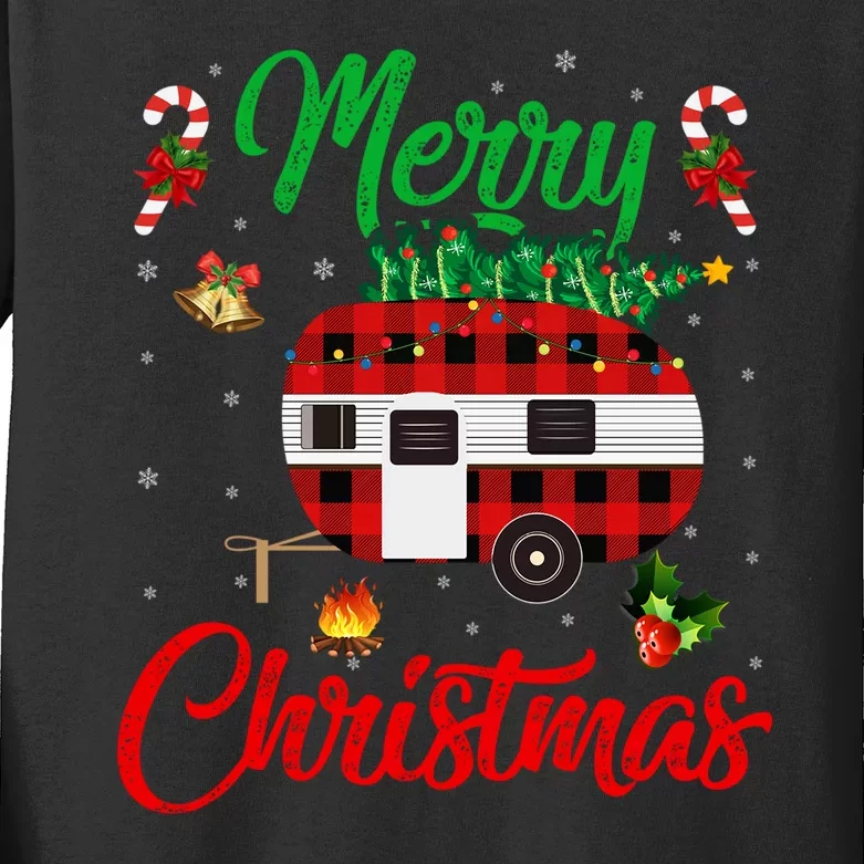 Matching Xmas Lighting Santa Camping Christmas Pajama Kids Long Sleeve Shirt