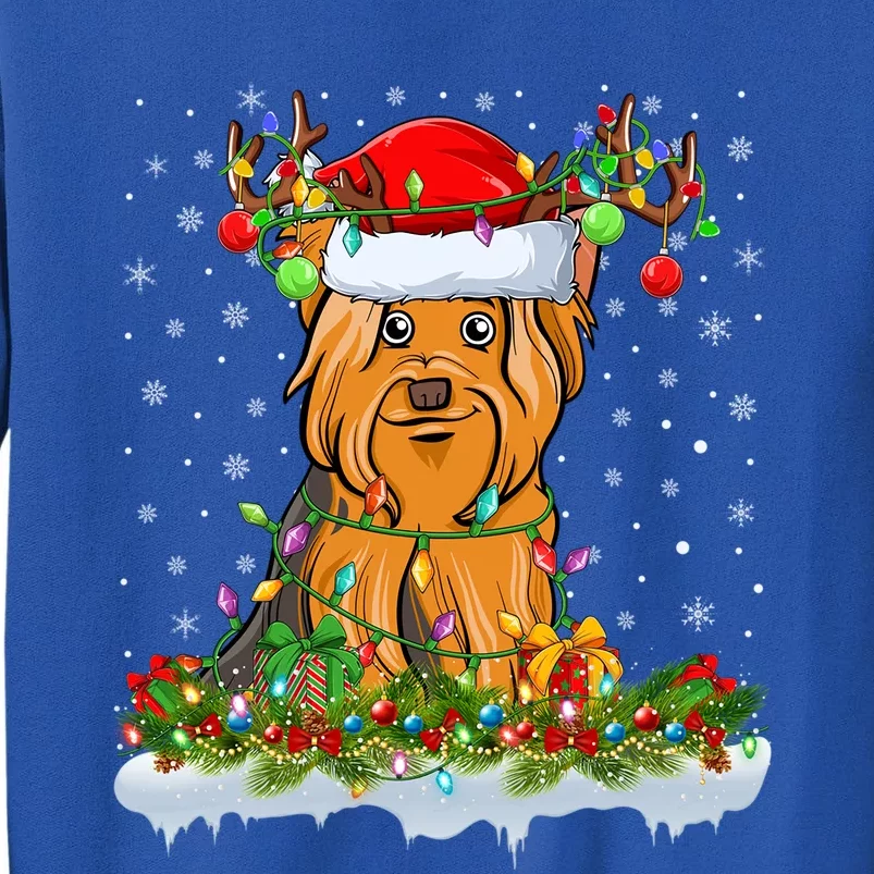 Matching Xmas Lighting Santa Yorkshire Terrier Dog Christmas Gift Tall Sweatshirt