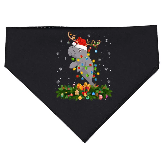 Manatee Xmas Lighting Reindeer Santa Hat Manatee Christmas Long Sleeve USA-Made Doggie Bandana