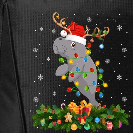 Manatee Xmas Lighting Reindeer Santa Hat Manatee Christmas Long Sleeve City Backpack