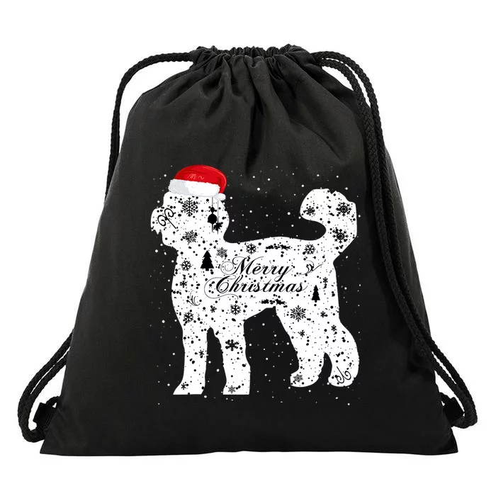 Merry Xmas Labradoodle Dog Christmas Drawstring Bag