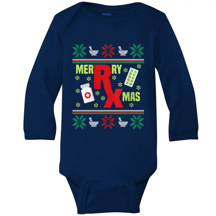 Merry Xmas Pharmacy Tech Pharmacist Ugly Christmas Sweater Great Gift Baby Long Sleeve Bodysuit