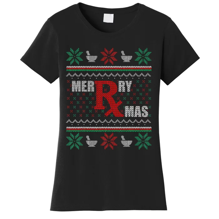 Merry Xmas Pharmacist Ugly Christmas Sweater Pharmacy Tech Women's T-Shirt