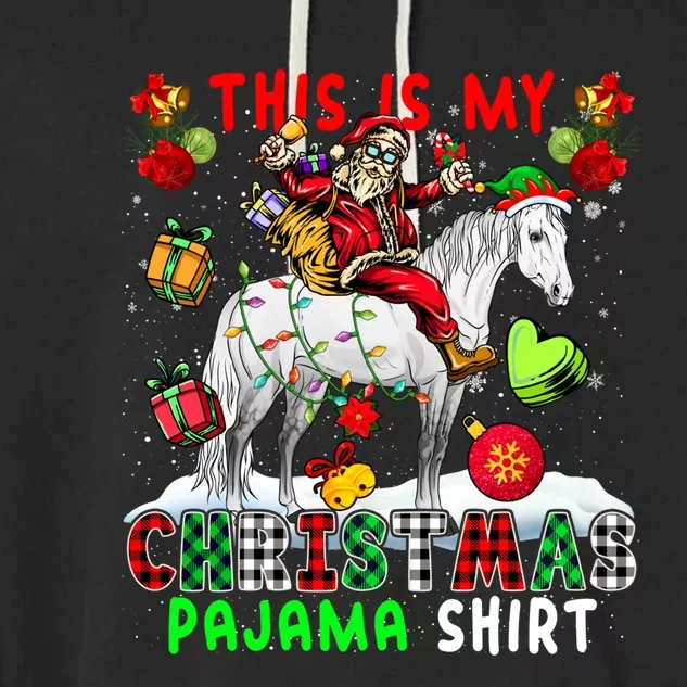 My Xmas Pajama Cool Gift Santa Riding Elf Horse Xmas Presents Gift Garment-Dyed Fleece Hoodie