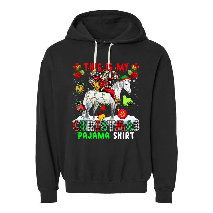 My Xmas Pajama Cool Gift Santa Riding Elf Horse Xmas Presents Gift Garment-Dyed Fleece Hoodie