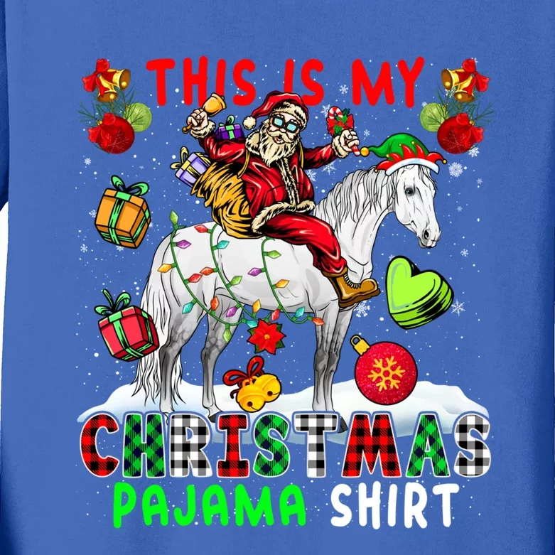 My Xmas Pajama Cool Gift Santa Riding Elf Horse Xmas Presents Gift Kids Long Sleeve Shirt