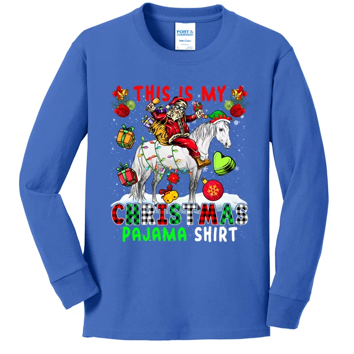 My Xmas Pajama Cool Gift Santa Riding Elf Horse Xmas Presents Gift Kids Long Sleeve Shirt