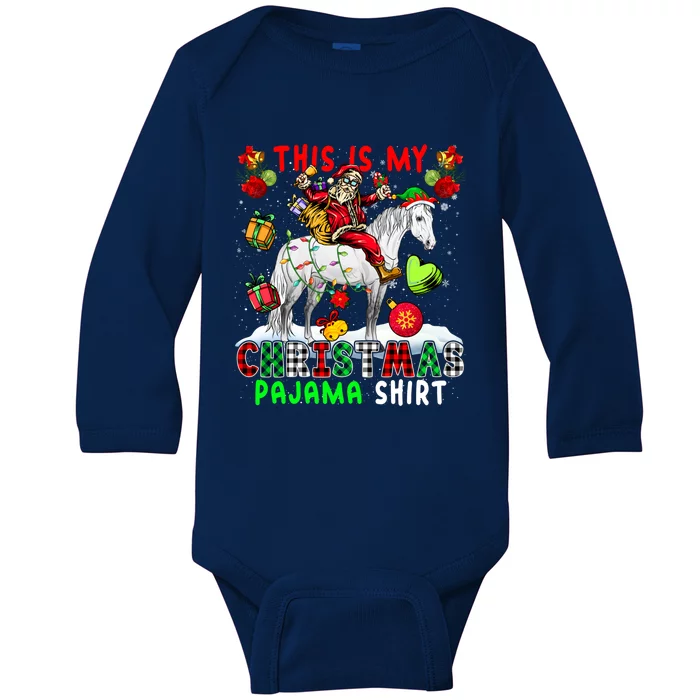 My Xmas Pajama Cool Gift Santa Riding Elf Horse Xmas Presents Gift Baby Long Sleeve Bodysuit