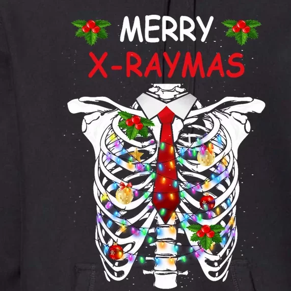 Merry Xraymas Skeleton Rib Cage Red Tie Radiology Christmas Premium Hoodie