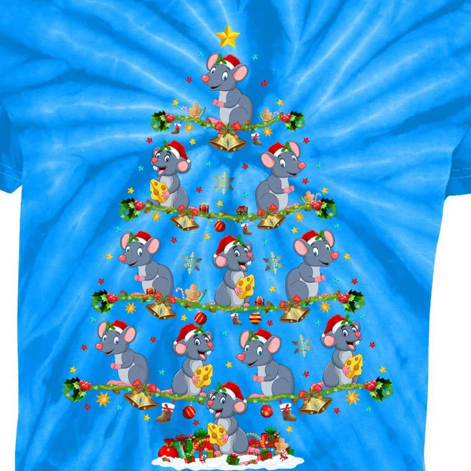 Mouse Xmas Tree Lighting Santa Mouse Christmas Cool Gift Kids Tie-Dye T-Shirt