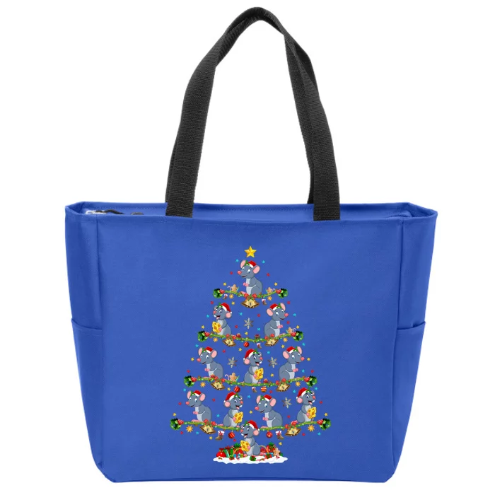 Mouse Xmas Tree Lighting Santa Mouse Christmas Gift Zip Tote Bag